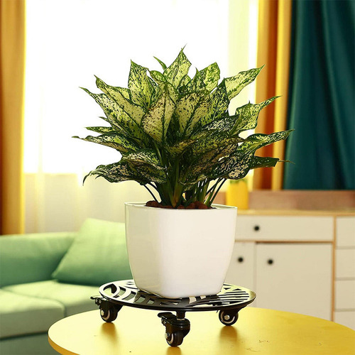 Soporte De Metal Para Plantas Con Ruedas, De Hierro Forjado