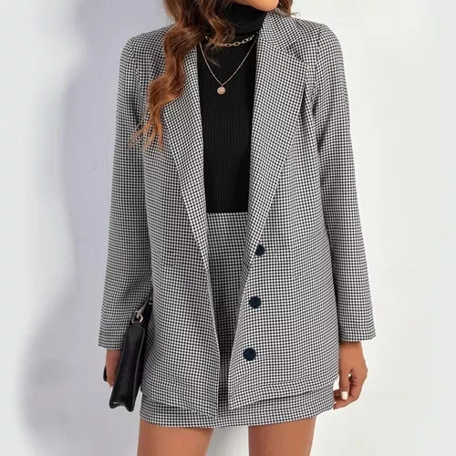 Jenny's Conjunto Xadrez Feminino Blazer Com Short Saia