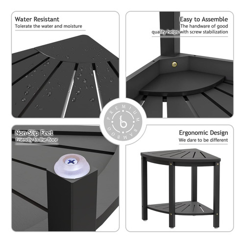 Banco De Ducha De Esquina De Bambú, Taburete Impermeable Con