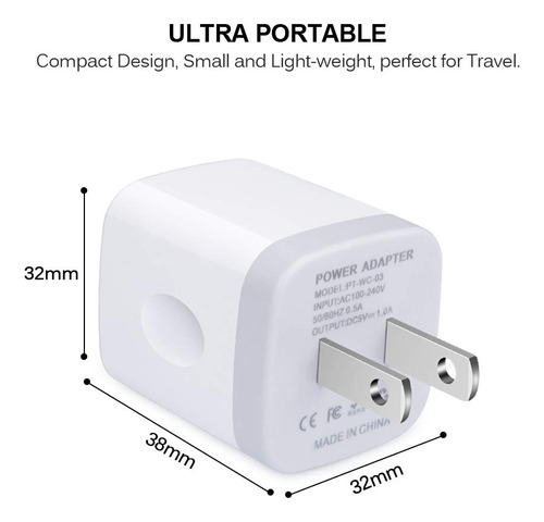 Tepoo Cargador Pared Usb Individual 2 Unidad 1a 5 V Bloque X