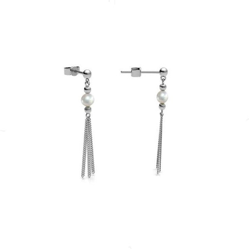 Imagen 2 de 9 de Aretes Largos De Plata 925 Y Perla Natural Mujer Agálea