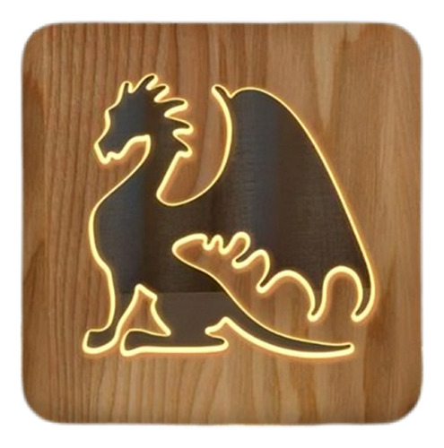 Lámpara Dragon 3d Led Madera Luz Nocturna Usb