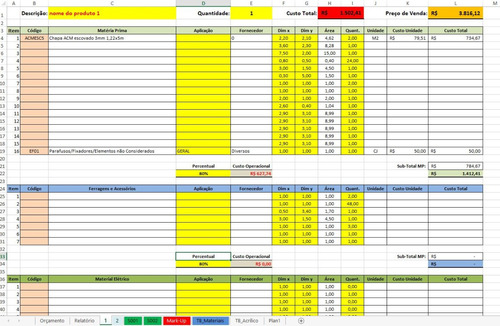 Planilha Excel Orçamento Marcenaria - Materiais -envio Email