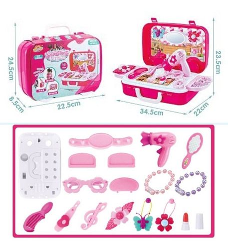Tocador Infantil Set Belleza Juguetes Nenas Valija Ruedas