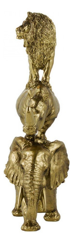 Elefante Rinoceronte Leão Macaco Dourados De Resina 32 Cm Cor Dourado