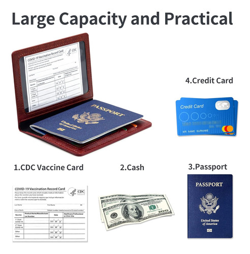 Porta Pasaporte Y Carnet De Vacunación Kaoban, 4 En 1