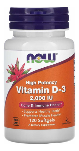 Suplemento en cápsulas blandas NOW  Bone & Immune Health Vitamin D-3 2000 IU vitamina d3 en pote 120 un