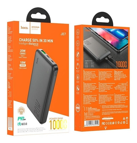 Power Bank 10000 Mah Carga Rápida 20w Hoco J87