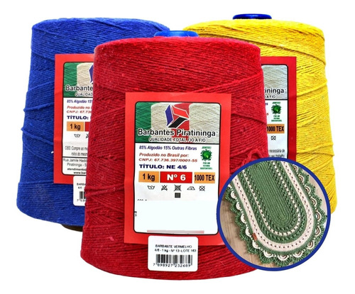 Kit 7 Barbantes Coloridos E Cru 1kg Fio 6 E 8