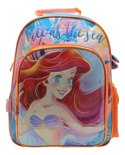 Mochila Escolar La Sirenita Disney Libre Como El Mar Color Azul Diseño de la tela Liso