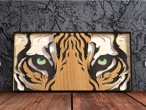 Cuadro Decorativo Tigre Salvaje Animal Pintado En Madera