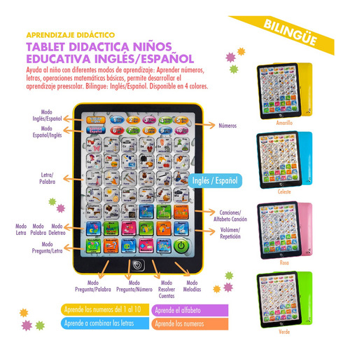 Tablet Aprendizaje Didáctica Educativa Inglés/español - 8145 Rosa