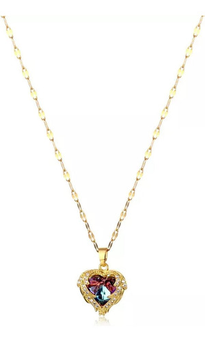 Collar Corazón Oro De 18k Laminado Cristal Austriaco 