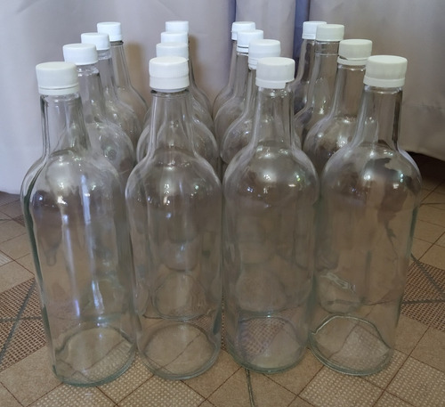 Lote De 16 Botellas De Vidrio Vacías De 1 Litro Tapa Blanca