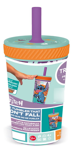 Vaso Con Sorbete Antivuelco Stitch Wabro No Se Vuelca Celeste Stitch