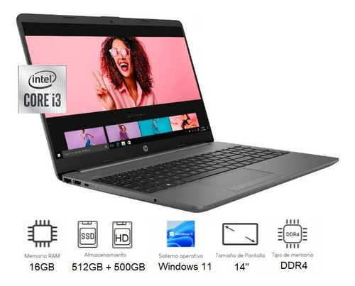 Laptop Hp Core I3 Ram 16gb 2discos Ssdm2 512gb +500gb 14puLG (Usado)