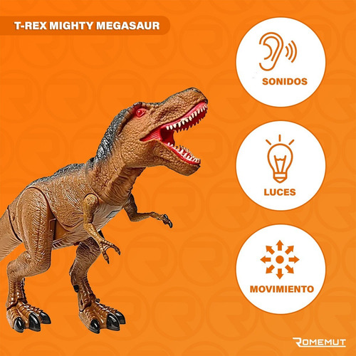 Imagen 4 de 4 de Dinosaurio Juguete T Rex Mighty Megasaur Grande Luz Y Sonido