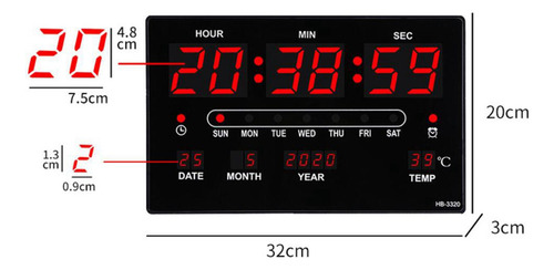 Parede Led Despertador Digital De Parede Casa 12h / 24h