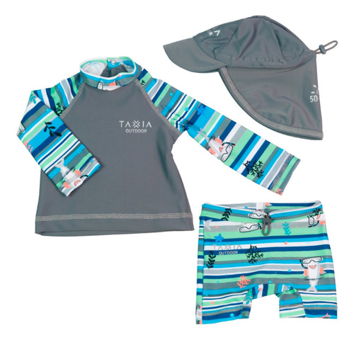 Remera Proteccion Uv Bebe+ Boxer + Gorra Cubre Nuca Tiburon