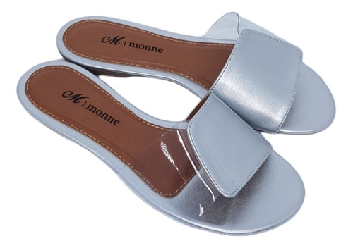Imagem 3 de 5 de Chinelo Rasteira Cor Prata Com Detalhe Em Vinil Super Lindo
