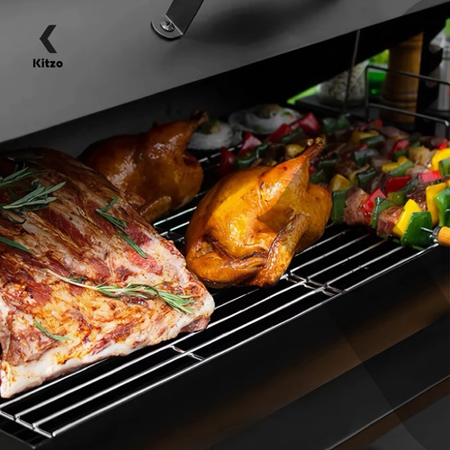 Asador De Carbón Tipo Barril Con Ruedas Acero Inoxidable Parrilla Para Jardin Kitzo
