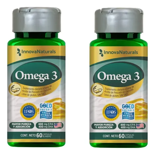 Suplemento en cápsulas blandas InnovaNaturals Omega 3 EPA 800mg / DHA 400mg - IFOS GOED, en pote de 60 un (pack x 2 u)