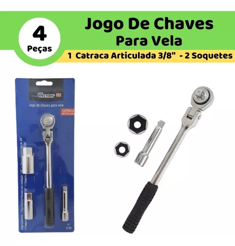 Kit Chave Vela Longa Sextavado Jogo Carro Moto 5 Pç + Barra