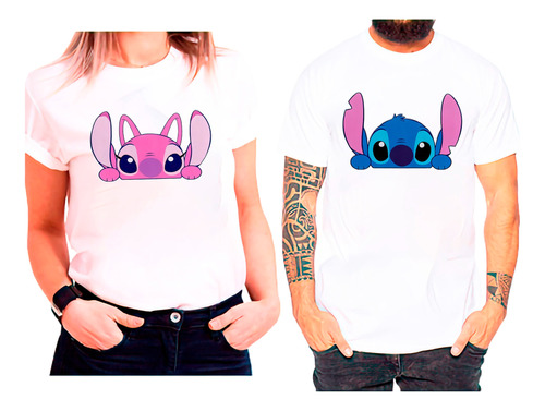 Polera Duo Parejas Día De Los Enamorados Stitch Y Angel 125