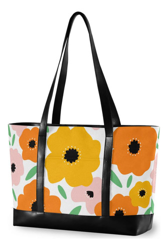 Bolso Tote Para Portatil 15,6  Flor Rosa Naranja Mujer