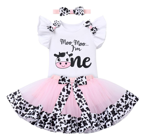 Traje De Niña De Primer Cumpleaños Con Temática De Vaca Moo