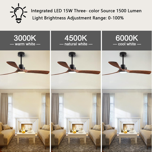 Ventilador De Techo 3 Aspas Color Negro Madera Luz Control 1.067 M Negro Madera Madera 3