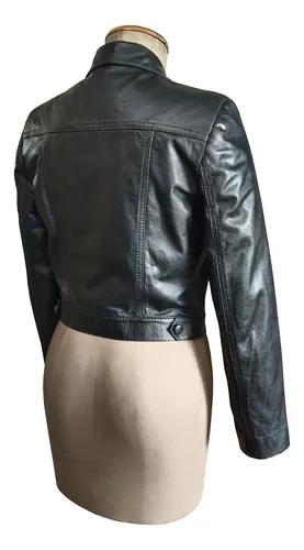 Chaqueta En Puro Cuero Genuino Estilo Levi*s Con Botón Forrado Y Manga Sastre