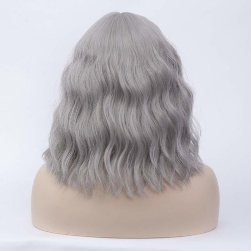 Tcaiact 14 Corto Bob Ondulado Flequillos Peluca Gris Plata