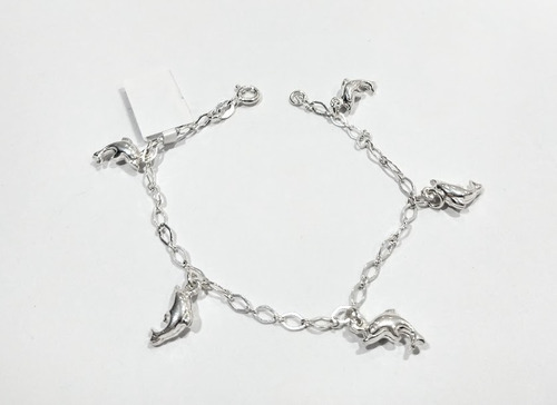 Pulsera De Plata Cadena Con Delfines 18cm P774 