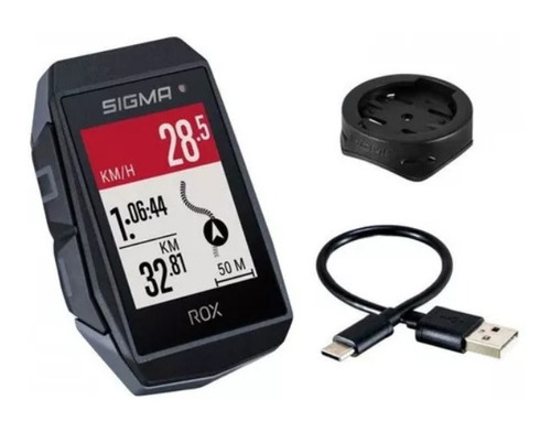 Ciclocomputadora Sigma Ciclocomputador com GPS ROX 11.1 EVO, cabo USB-C e suporte para guidão Short Butler color negro