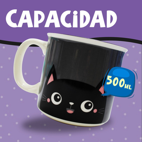 Taza Grande Para Café Diseño Gato Porcelana Tarro 500ml Color Gris Liso