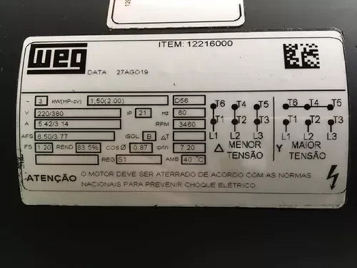 Motor 2 Cv 2cv 2 Pólos 220/380v Ip21 Weg Com Polia - Novo