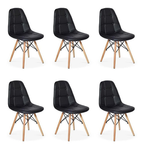 Conjunto 6 Cadeiras Dkr Charles Eames Wood Estofada Botonê