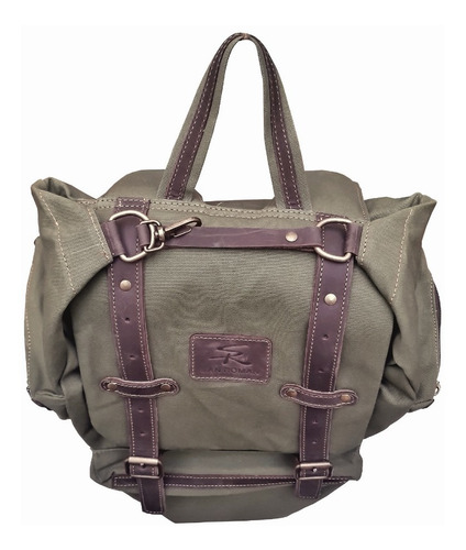 Imagen 7 de 9 de Mochila Lona Imper Algodon 25 L. Cuero Resistente San Roman