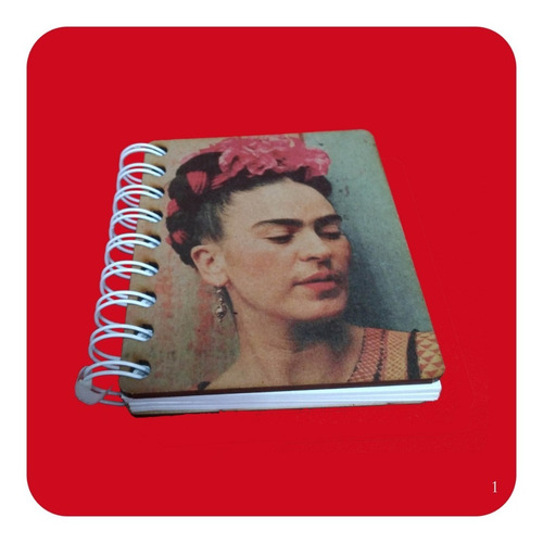 Imagen 3 de 3 de Libreta Frida Kahlo Chica Con Pasta De Madera 9x11 Cm M1 Lbt