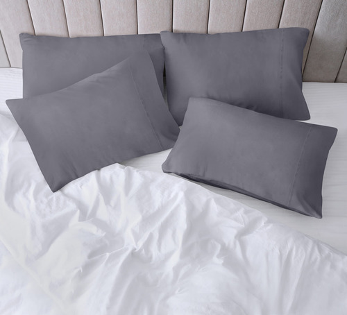 Set De 4 Fundas De Almohada Estandar King De Cierre De Sobre Gris Liso