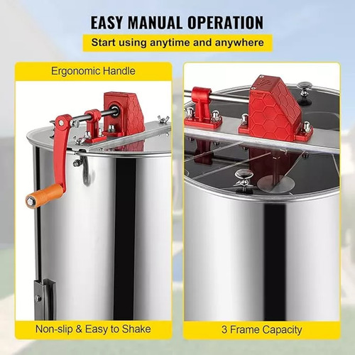 3 Marco Extractor De Centrifuga Miel Manual Acero Inoxidable