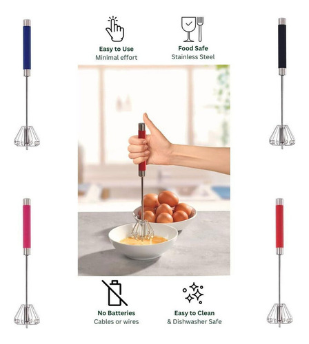 As 3x Batidor De Huevos Semiautomático, Acero Inoxidable