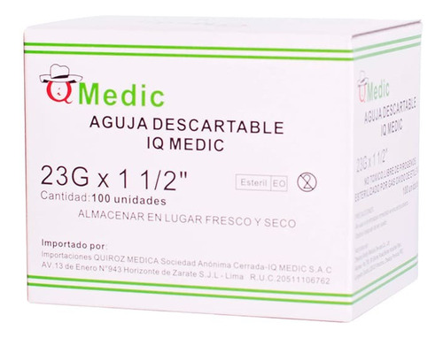 Aguja Descartable Iq Medic 23 G X 1 1/2  Caja X100 Und