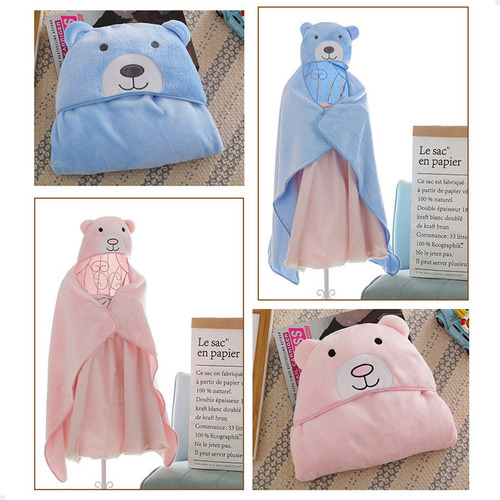 Manta Cobertor Toalha Bebê Com Capuz Bichinhos Fleece Lorben Cor Rosa Urso