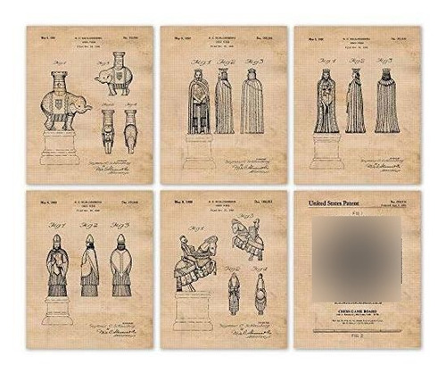 Pósteres Vintage Chess Game Patent Poster Prints, Set Of 6 (