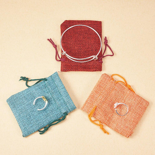 Para 10 Piezas De Lino Con Cordón Bolsas De Regalo De Tela