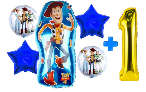 Kit Globos Toy Story Woody Cumpleaños + Numero 6 Pzas