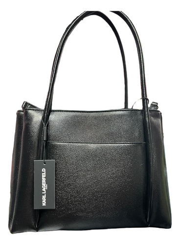 Bolsa Tote Karl Lagerfeld Negra Para Dama, Versatil Y Comoda Negro Lisa Plata Negro