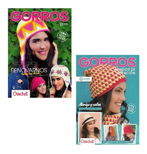 Revista Tejido Crochet Gorros Y  Accesorios Básicos Kit X 2